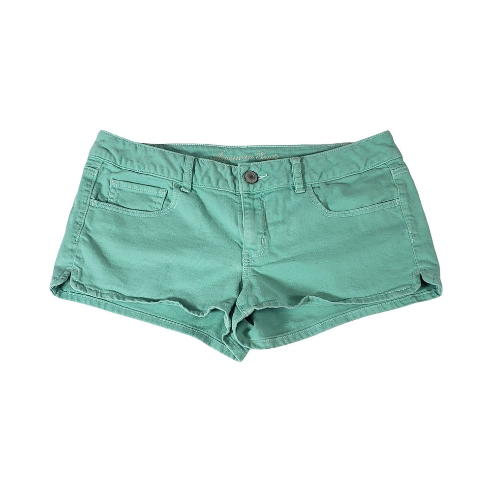 American Eagle Mint Green Stretch Denim Shortie Shorts Size 12 Low Rise
